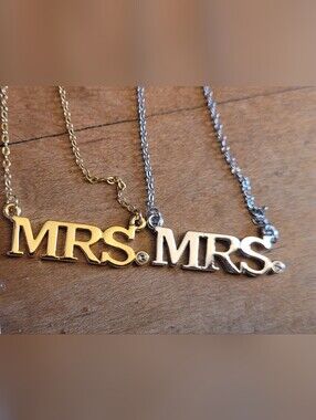 Wedding Gift! Dual-Tone MRS. Pendant Necklace — Gold & Silver Women’s Necklace